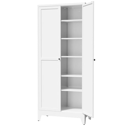 75" White Metal Kitchen Pantry Cabinet Adjustable Storage with 5 Shelves (110lb Capacity), Freestanding Kitchen Storage Cabinet with Adjustable Shelves, Dishware in Kitchen, Pantry, Dining Room image 3