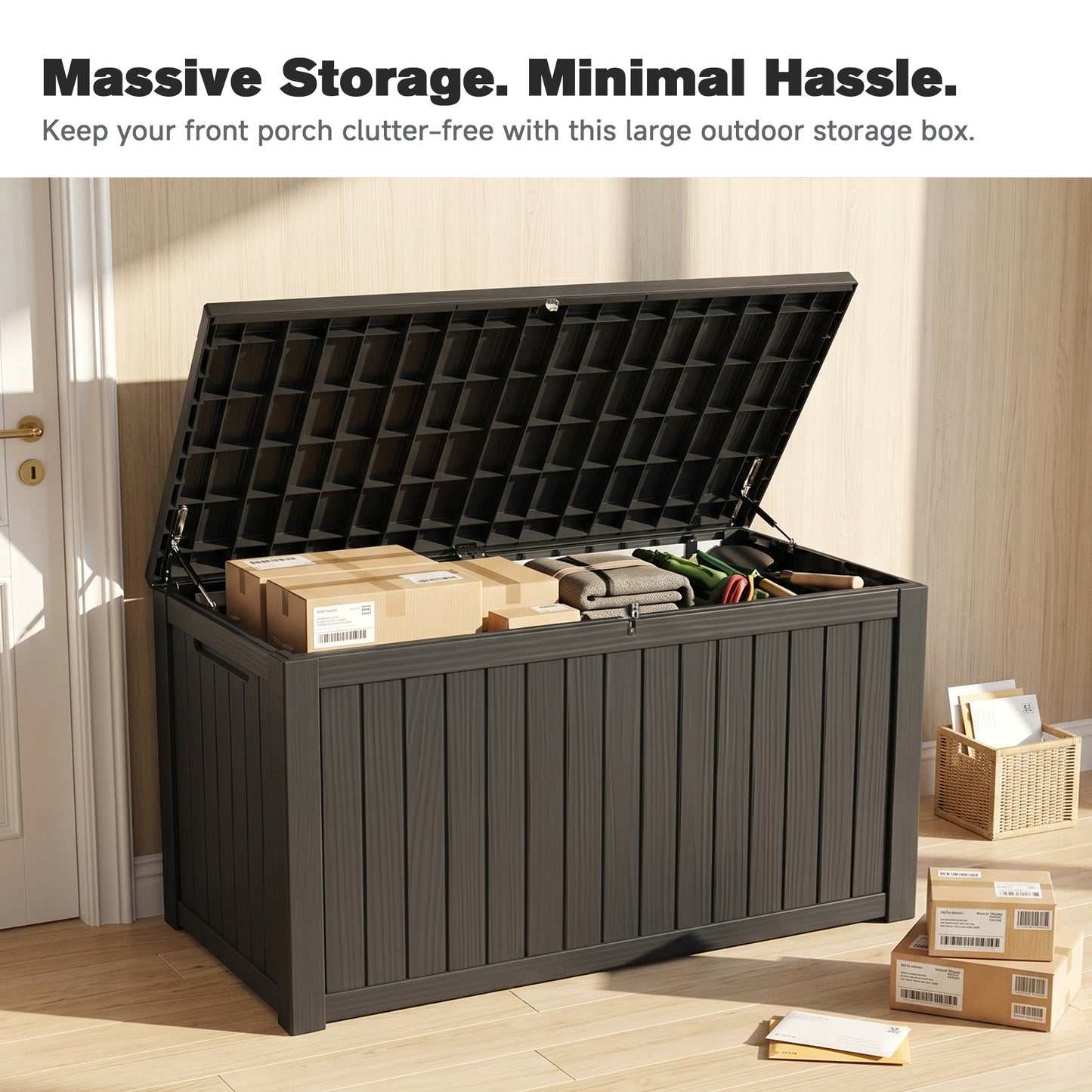 180 Gallon Large Outdoor Storage XXL Deck Box for Patio Furniture, Outdoor Cushions, Garden Tools and Sports/Pools Equipment, Waterproof Resin, Lockable, Black image 7