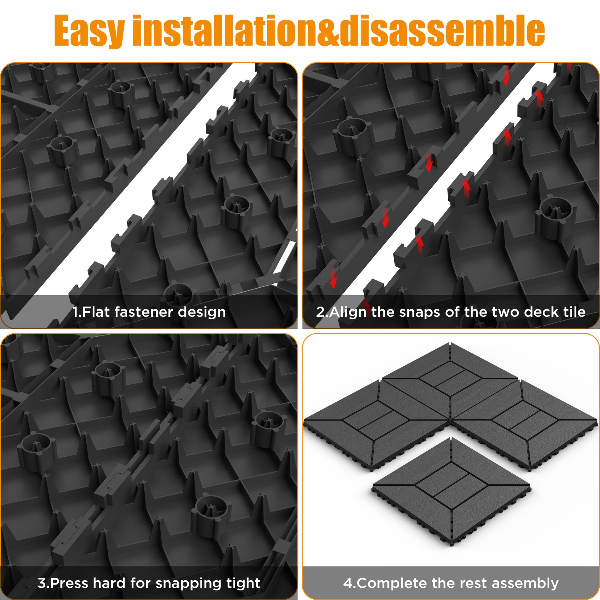 New 12 inch balcony deck tiles, DIY interlocking deck floor tiles, indoor and outdoor floor tiles, easy to install patio tiles, suitable for poolside balcony, backyard, 44 pieces dark gray image 5