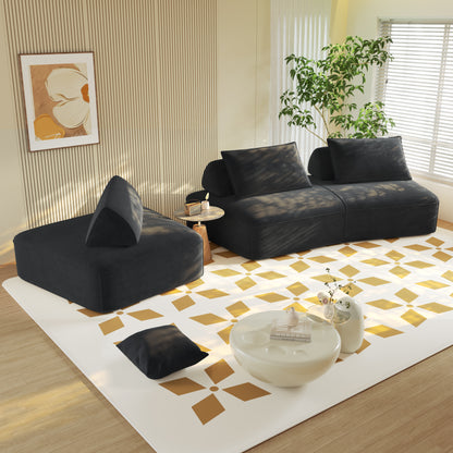 139" Modern Light Luxury Oversized Modular Sectional Sofa Set,DIY Upholstered Fluffy Chenille Sofa with Removable Backrests and Soft Pillows,Deep Seat Couch & Sofa Bed for Living Room,Office,Dark Grey image 5