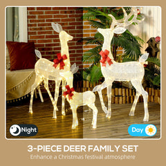 Outsunny 4.5ft 3-Piece Light Up Christmas Deer Family Set of 3, Lighted Reindeer Christmas Decorations with 2 LED Light Modes, Stakes, Zip Ties for Indoor, Outdoor, Yard, Lawn, Silver