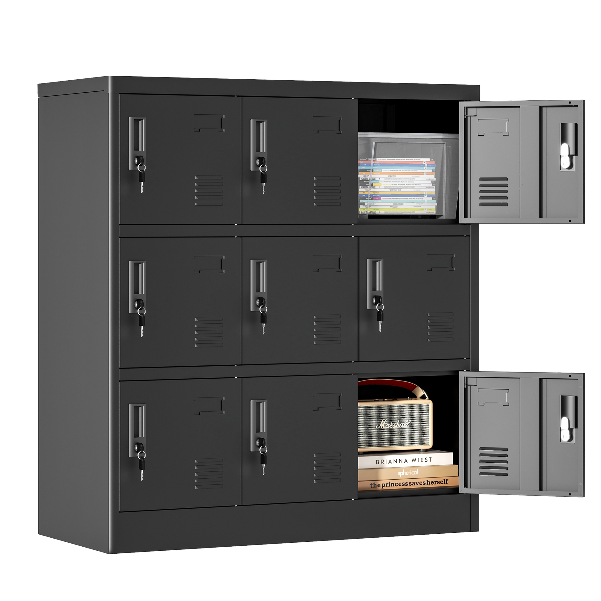 9-Door Employee Storage Locker, Metal Lockers for Office, Gym, School, and Homewith Card Slot (Black) image 9