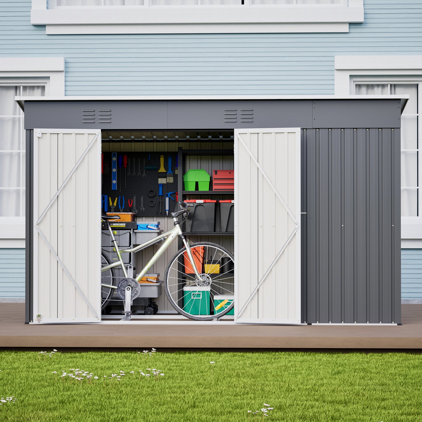 10'x4' Outdoor Metal Storage Shed for Garden Tools Lockable Door With Floor Frame image 11