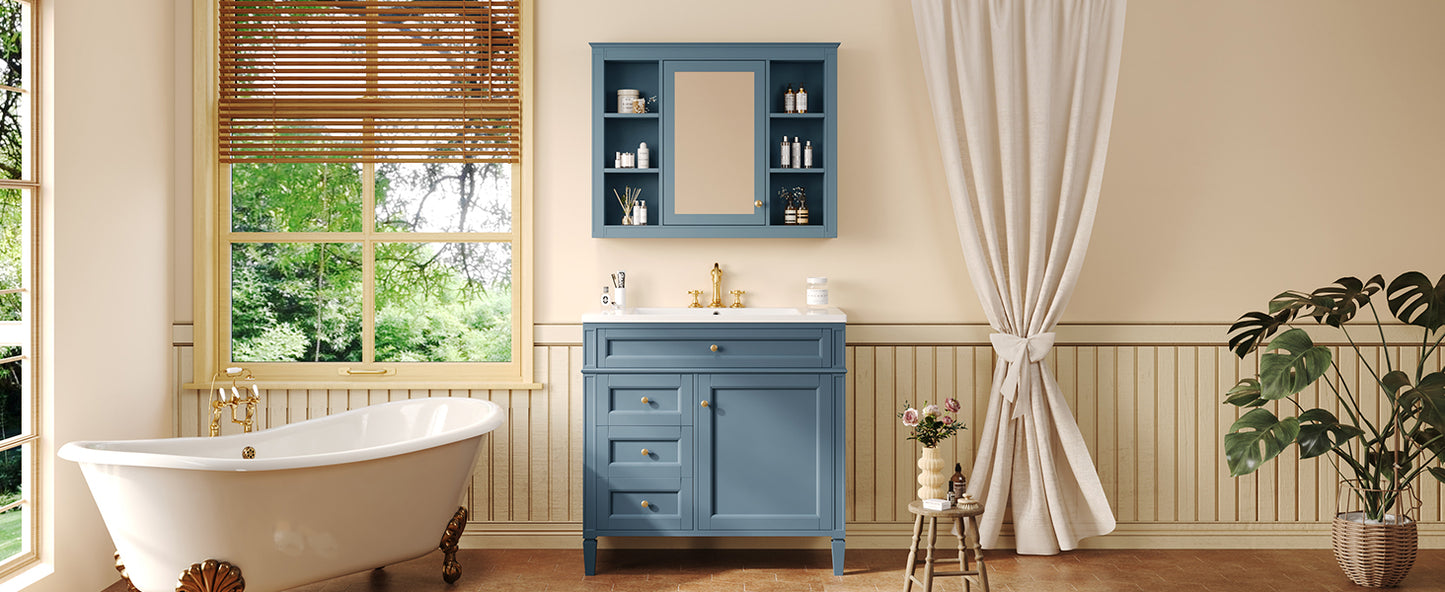 36'' Bathroom Vanity with Medicine Cabinet, Modern Bathroom Storage Cabinet with 2 Soft Closing Doors, Single Sink Bathroom Vanity image 9