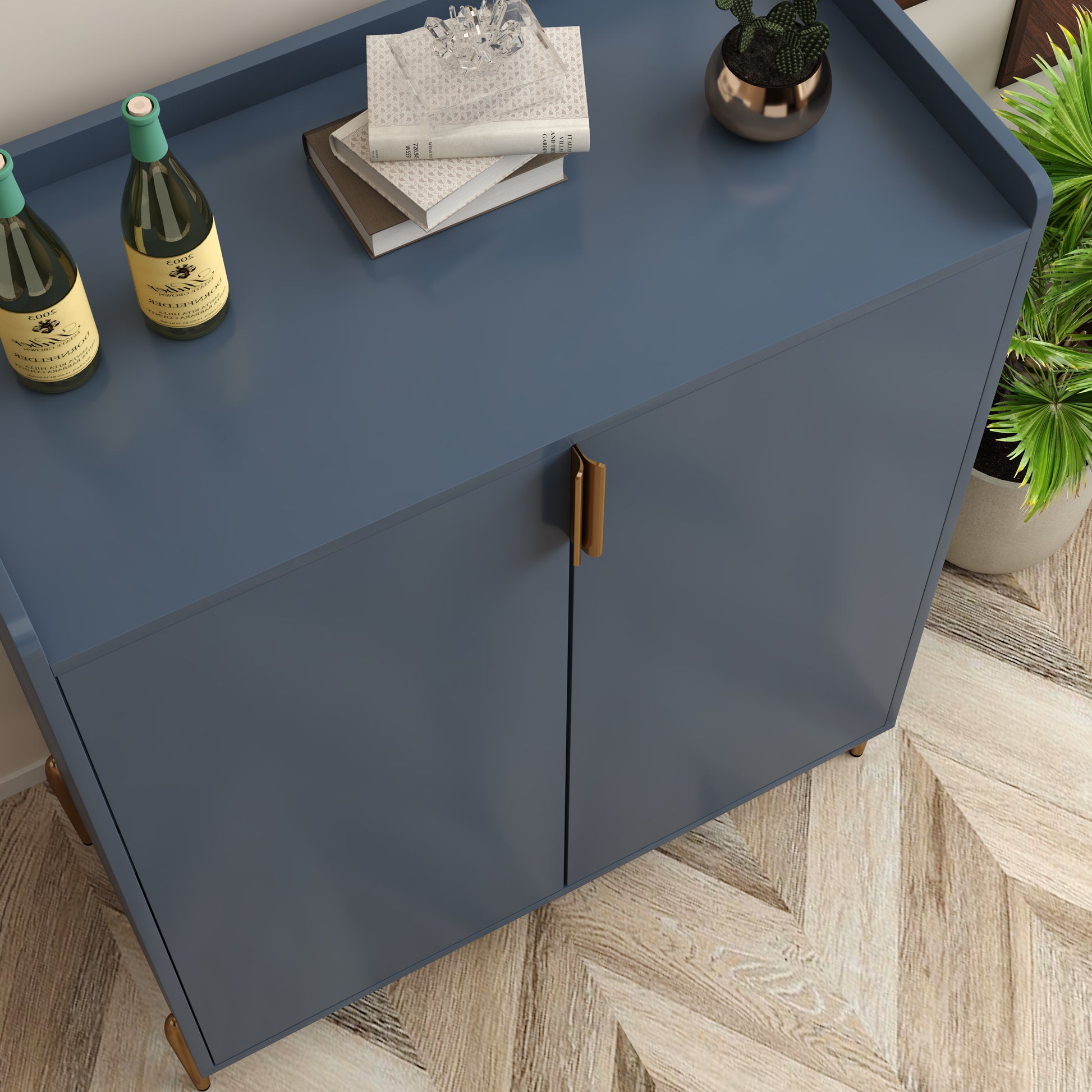 2 doors home wine bar cabinet with wine rack & adjustable storage shelf, modern sideboard with soft-closing hinge, dinning room buffet cabinet, Liquor Cabinet kitchen, living room coffee cart Blue image 8