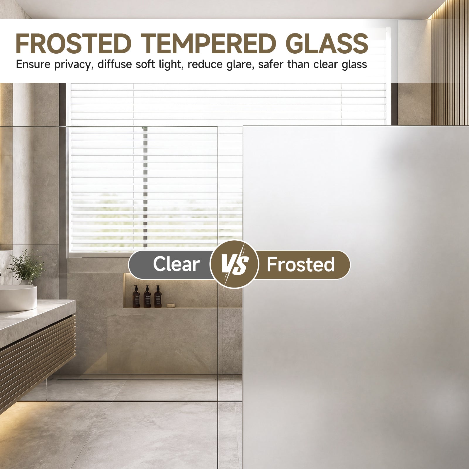 56-60" W x 60" H Frameless Double Sliding Shower Door, Premium 1/4" (6mm) Thick Frosted Ultra-Clear Nano-Coated Tempered Glass, Stainless Steel, Matte Black image 5