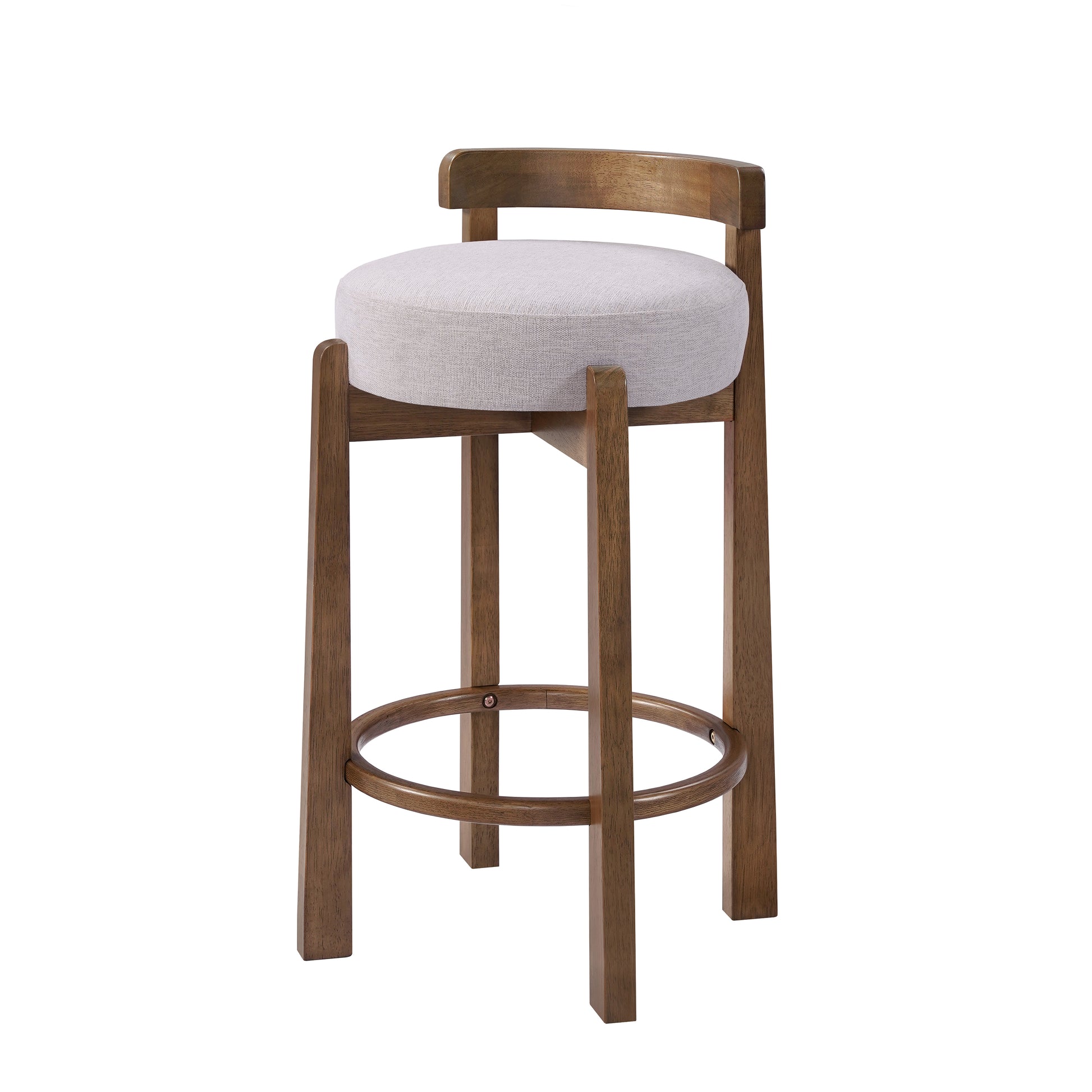 Elise Indoor Minimalist Rubber Wood Counter Height Bar Stool with Ring Footrest, Dark Walnut Finish with Ivory Upholstery, Set of 2 image 5