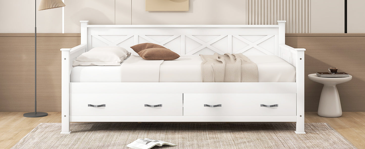 Twin Size Wooden Modern and Rustic Casual Style Daybed, Cream White image 9