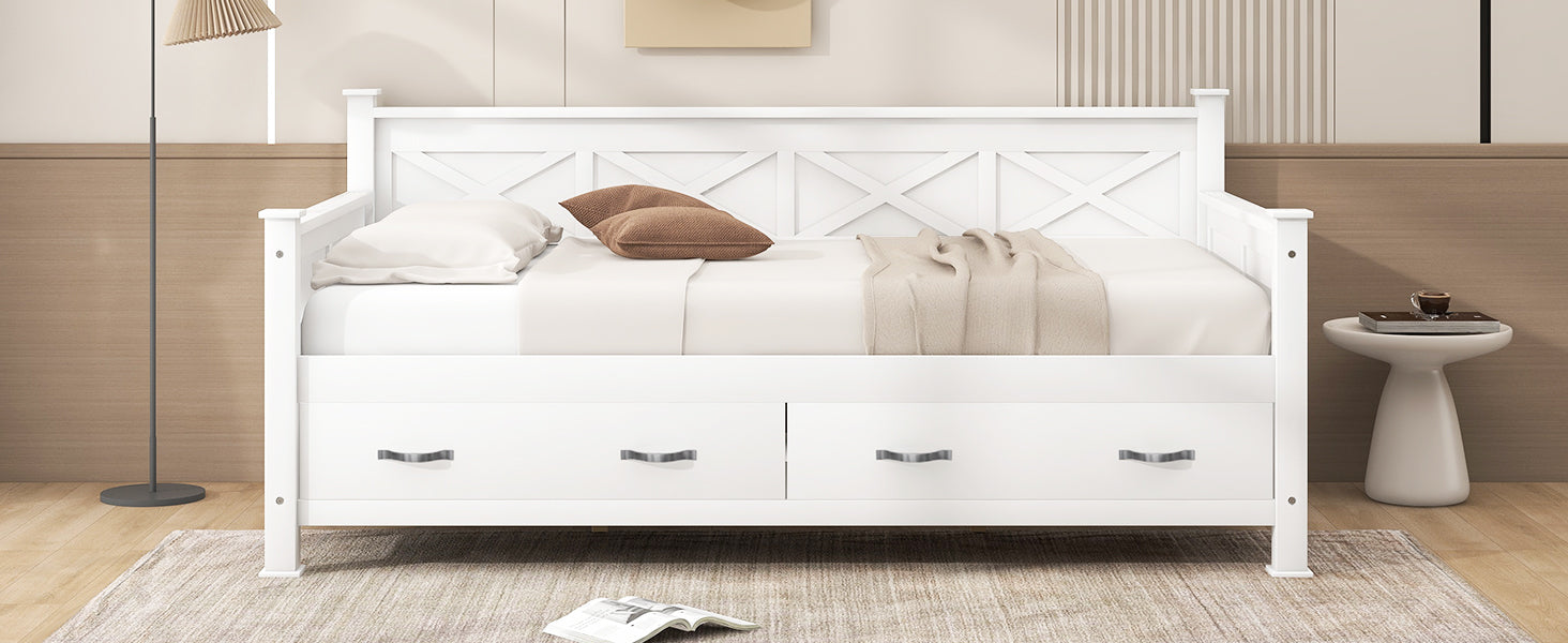 Twin Size Wooden Modern and Rustic Casual Style Daybed, Cream White image 9