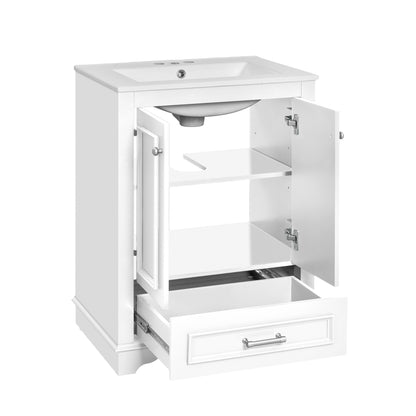 24'' Bathroom Vanity with Ceramic Sink Combo, Modern Freestanding Storage Cabinet with Silver Handles, Soft Closing Doors image 11
