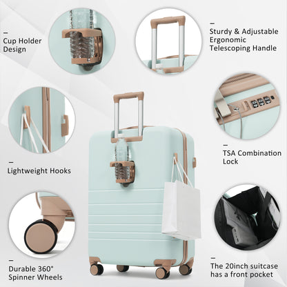4-Piece Luggage Set with USB Charging Ports - 20in Carry-On (Front-Opening for Laptop) 28in Checked Suitcase with TSA Lock Travel Duffel Bag Wet-Dry Toiletry Bag, grey green image 3