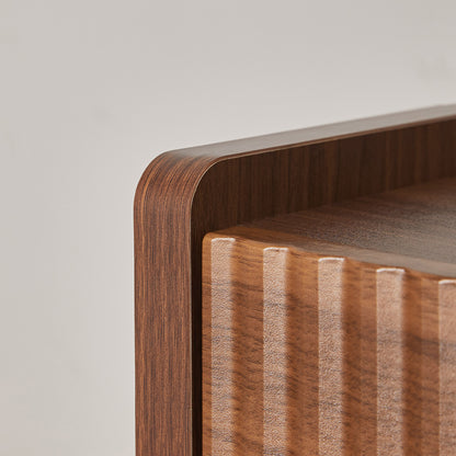 Walnut Brown Fluted Wood Nightstands with Drawer and Open Storage, 2 Pack Modern Bedroom Bedside Side End Tables for Living Room Home Decor image 11