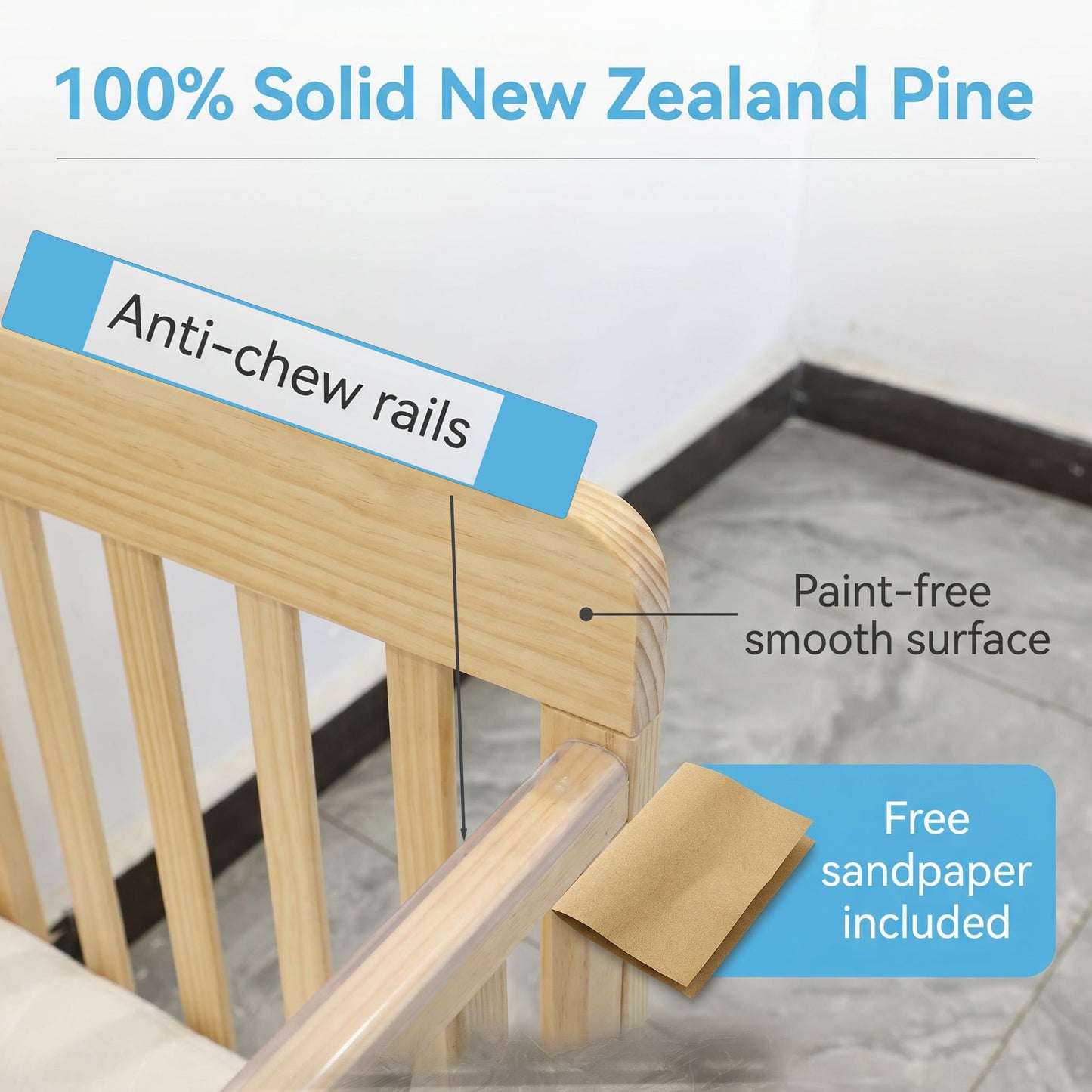 Baby Bassinets Bedside Sleeper - Portable Pine Wood Bedside Bassinet,3 Heights Small Mini Crib with Mattress 1.97 - 2.2in,Space-Saving Design Baby Crib for Newborns 0-36 Months image 6