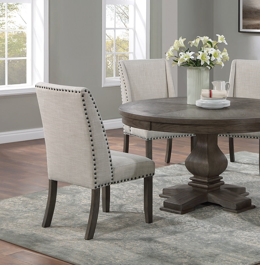 Traditional Formal 2pc Side Chairs Upholstered Wingback Design Oak Finish Dining Room Furniture Nailhead Trims Dining Chairs image 4
