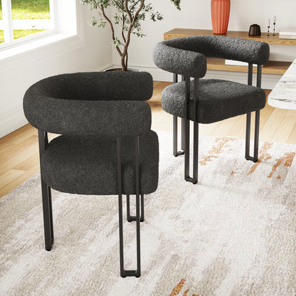 Set of 2 Upholstered Dining Arm Chairs, Bouclé Fabric Accent Chairs with Metal Frame, Modern Armchairs with Cushioned Seat & Back, Stain-Resistant, Living Room & Dining Room image 1