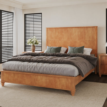 Solid Wood Bed Frame,Queen Platform Bed Frame with Headboard,Tall Headboard Natural Wood Bed,No Box Spring Needed,Natural image 2