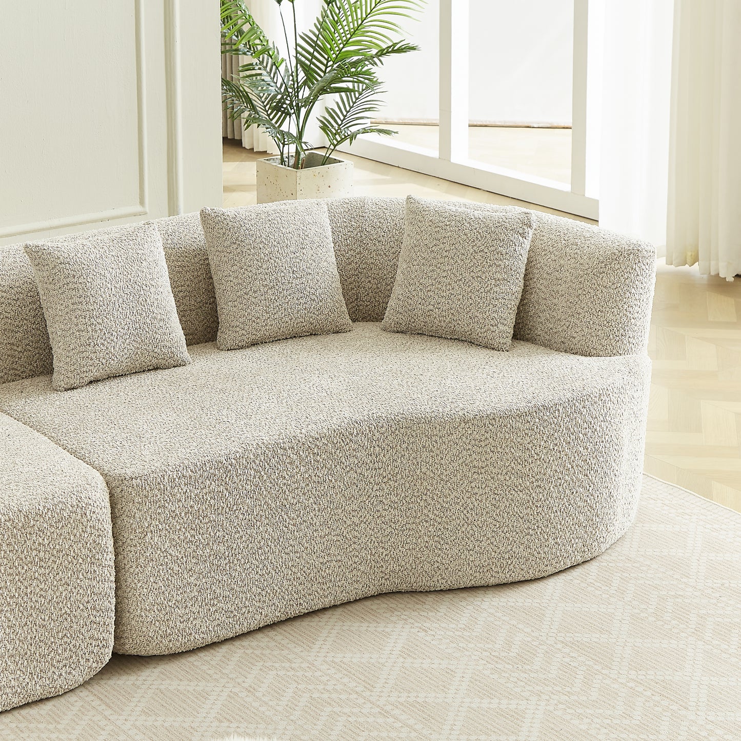 Curved Sectional Sofa, 111.5-inch Oversized Modern Bone-Free Cloud Sofa with 6 Pillows Luxury Chenille Four-Seater Memory Foam Sofa with Deep Seat Design, Light khaki W3505P355582 image 11