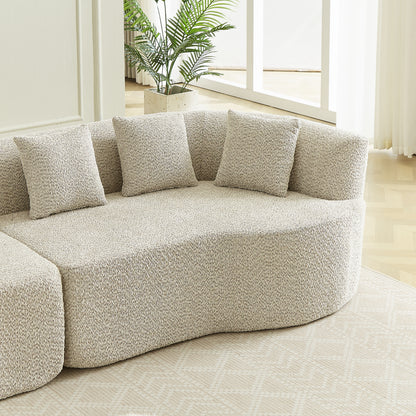 Curved Sectional Sofa, 111.5-inch Oversized Modern Bone-Free Cloud Sofa with 6 Pillows Luxury Chenille Four-Seater Memory Foam Sofa with Deep Seat Design, Light khaki W3505P355582 image 11
