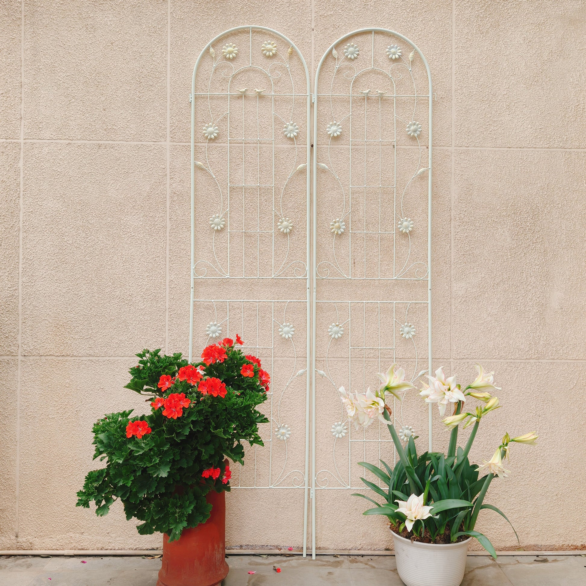 4 Pack Metal Garden Trellis 86.7" x 19.7" Rustproof Trellis for Climbing Plants Outdoor Flower Support Cream White image 8