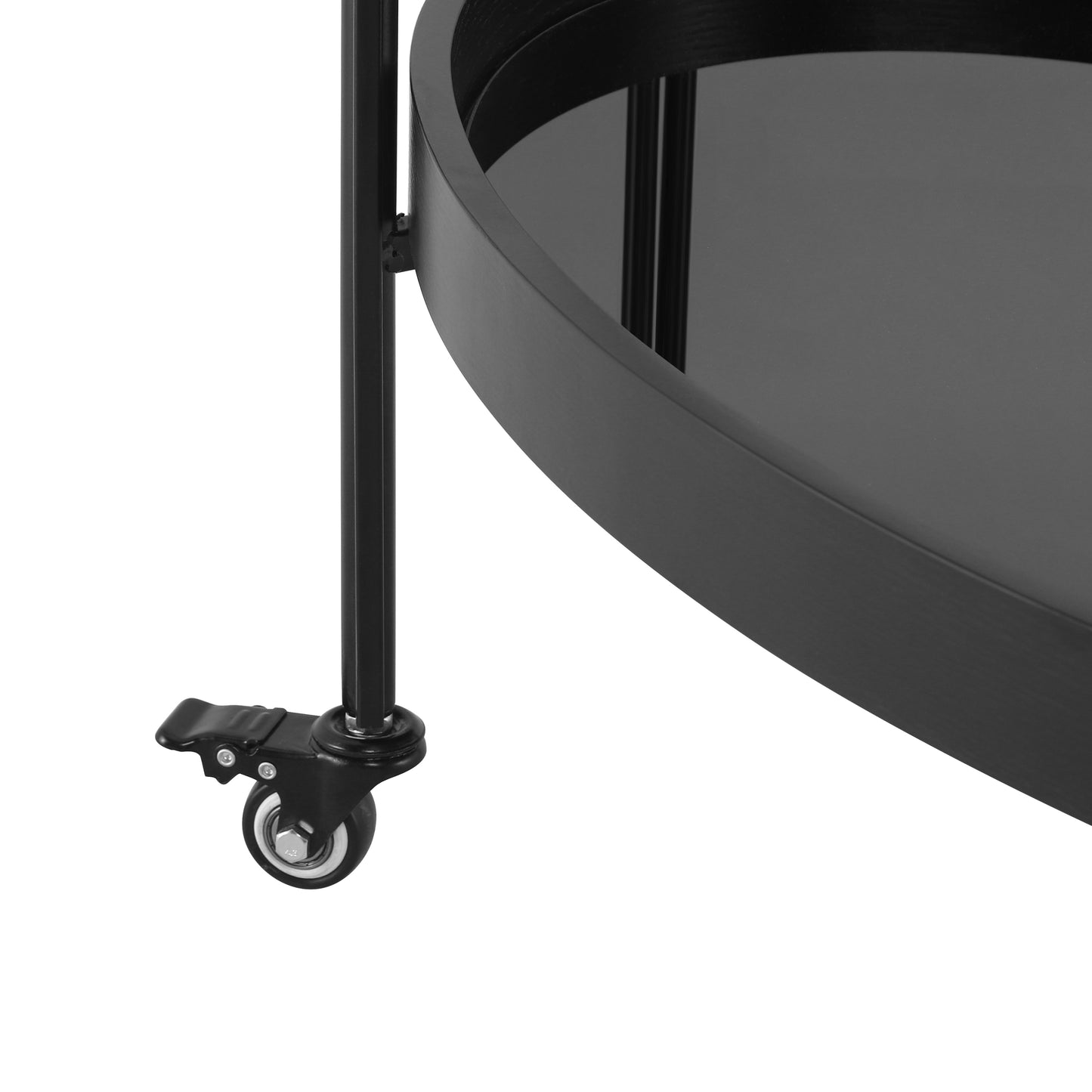 Oval Black Bar Cart with 2 Black Tempered Glass Shelves image 9