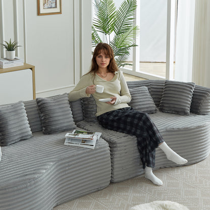 Curved Sectional Sofa, 111.5-inch Oversized Modern Bone-Free Cloud Sofa with 6 Pillows Luxury Corduroy Four-Seater Memory Foam Sofa with Deep Seat Design,grey W3505P355587 image 11