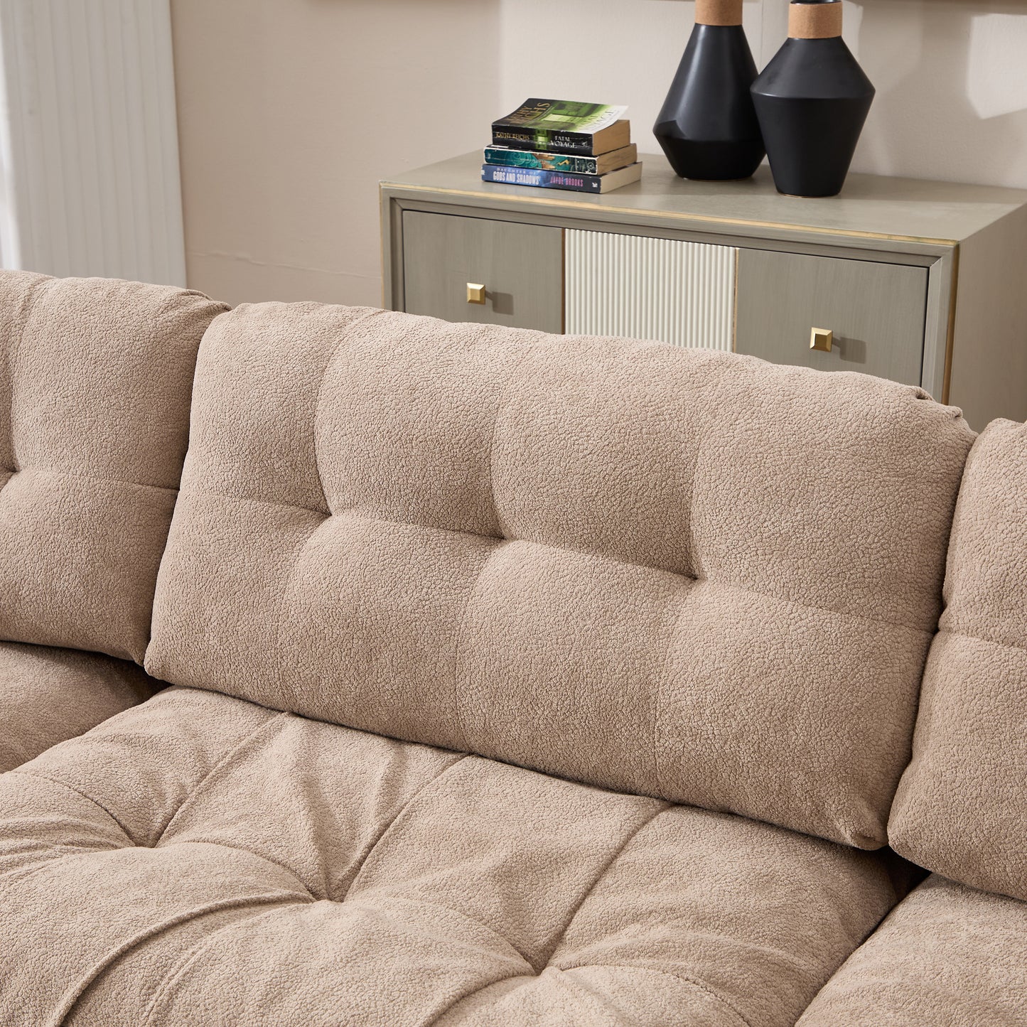 Modular Sectional Sofa,Cloud Couch, L Shaped Couch with Movable Ottoman, Modern Deep Seat Couches for Living Room, Oversized 3-Seater Sofa Comfy advanced flannelette Sofas for Bedroom,5 Pillows image 8