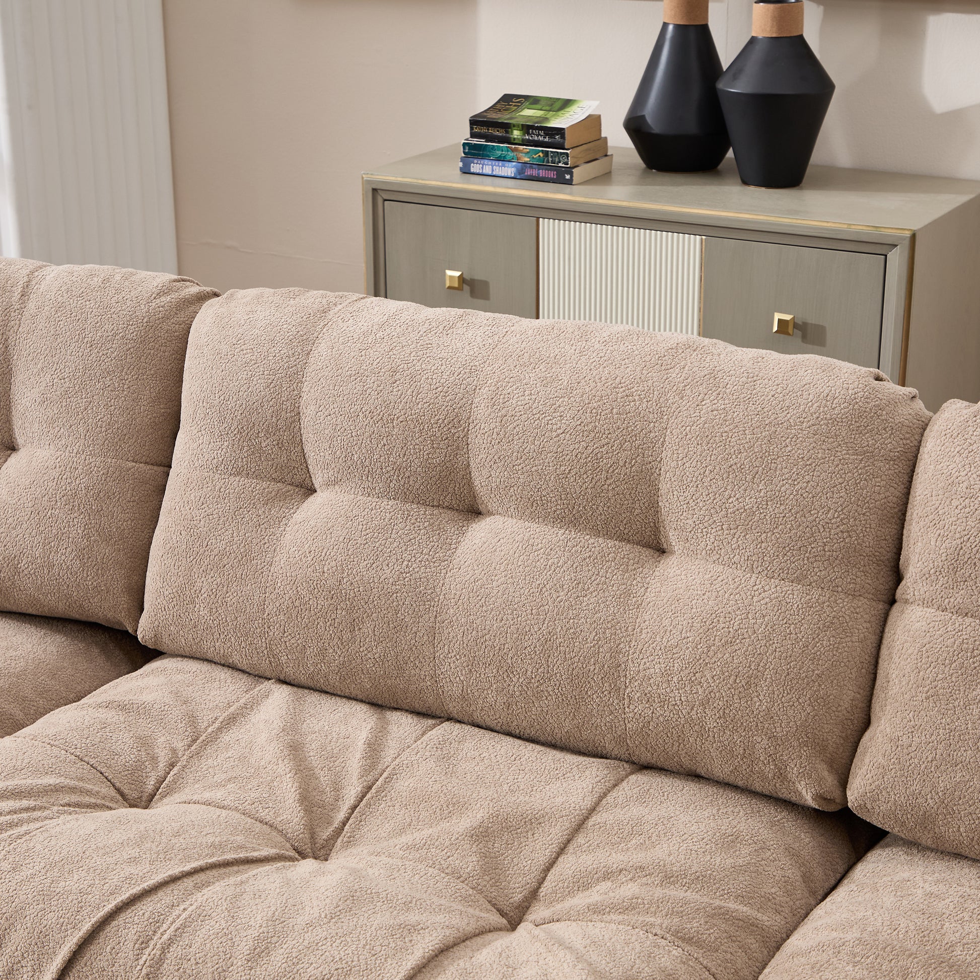 Modular Sectional Sofa,Cloud Couch, L Shaped Couch with Movable Ottoman, Modern Deep Seat Couches for Living Room, Oversized 3-Seater Sofa Comfy advanced flannelette Sofas for Bedroom,5 Pillows image 8