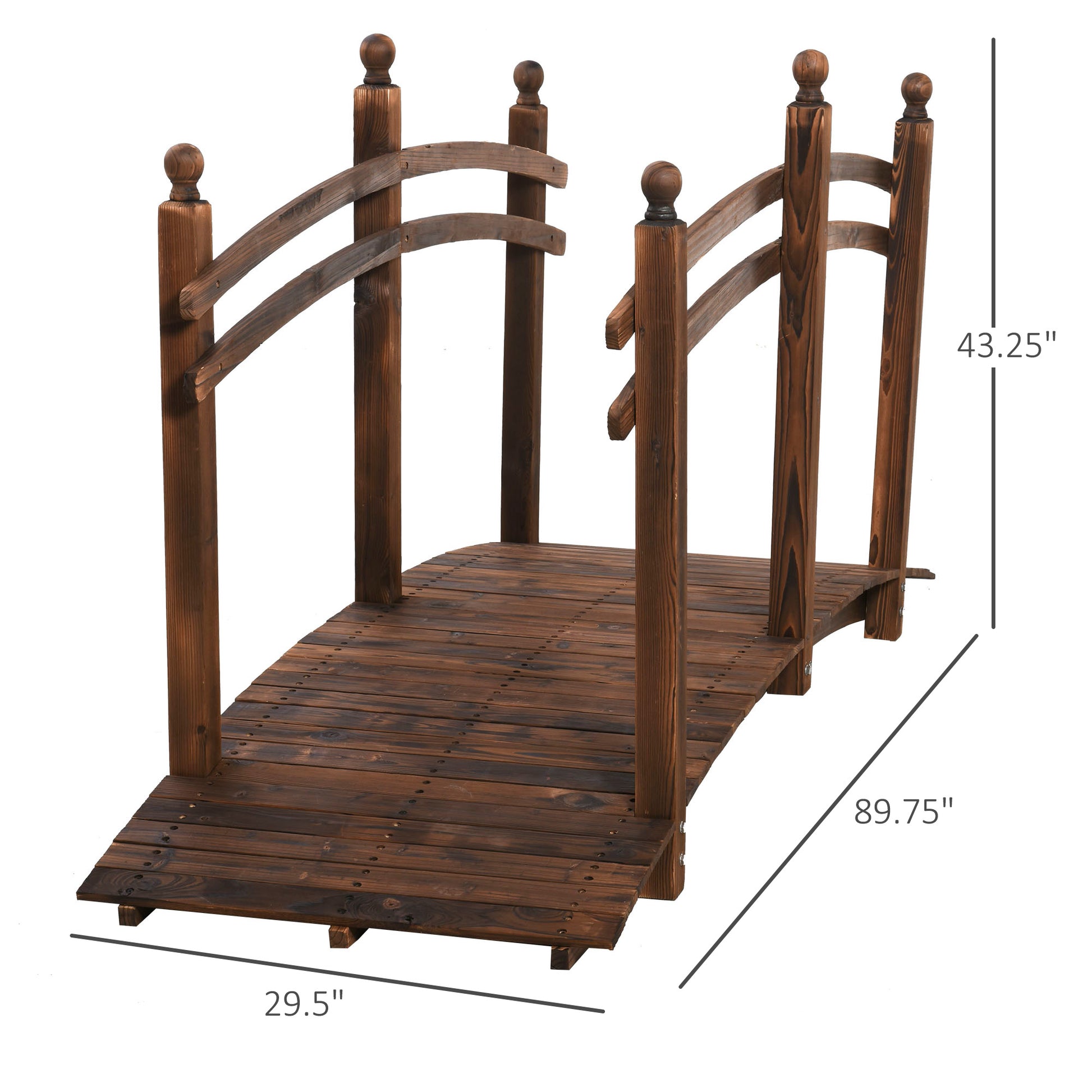 Outsunny 7.5' Fir Wood Garden Bridge Arc Walkway with Side Railings, Perfect for Backyards, Gardens, & Streams, Carbonized image 3