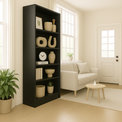5-Tier Bookshelves Storage Cabinet Black image 4