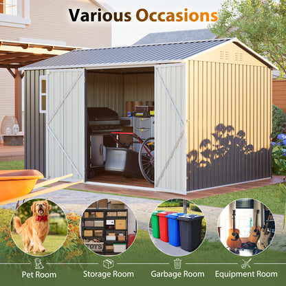 10'x8' Oversized Steel Storage Shed with Window, Lockable Doors & Sloped Roof, Heavy Duty Outdoor Tool Shed for Garden, Patio, Backyard, Lawn - Dark Gray image 6