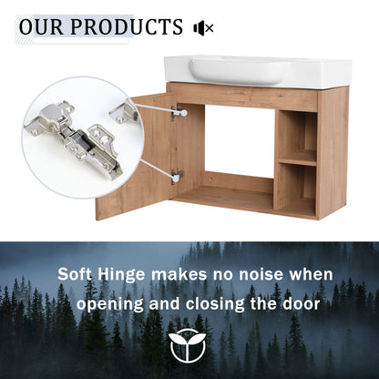 28'' Wall-Mounted Bathroom Vanity with White Ceramic Sink & Soft-Close Door, KD-Packing image 3