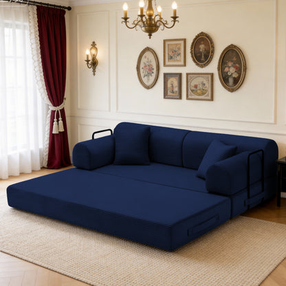 Convertible Sleeper Sofa Bed,Corduroy Folding Mattress Couch with Fixed-Shape Frame, Floor Sofa Lounge Couch for Living Room Bedroom(blue) image 3