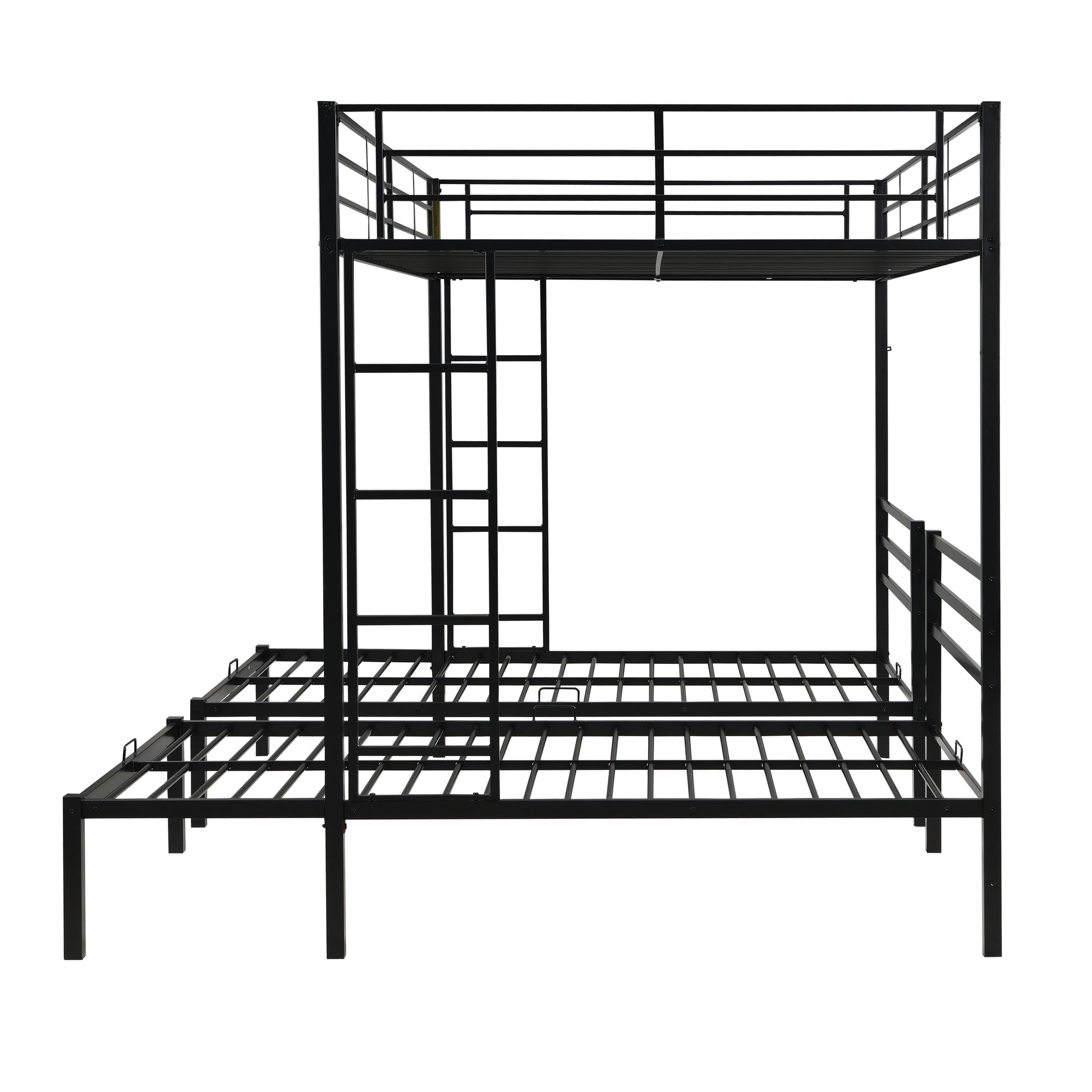 Full Over Twin Over Twin Bunk Bed,Triple Bunk Bed With a vertical ladder, Metal Frame Bunk Bed with Safety Rail, Full Over Twin Over Twin Triple Bunk image 8