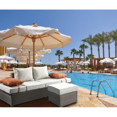 Salena Beige Fabric & Gray All-Weather Wicker Patio Sofa & Ottoman with 2 Toss Pillows