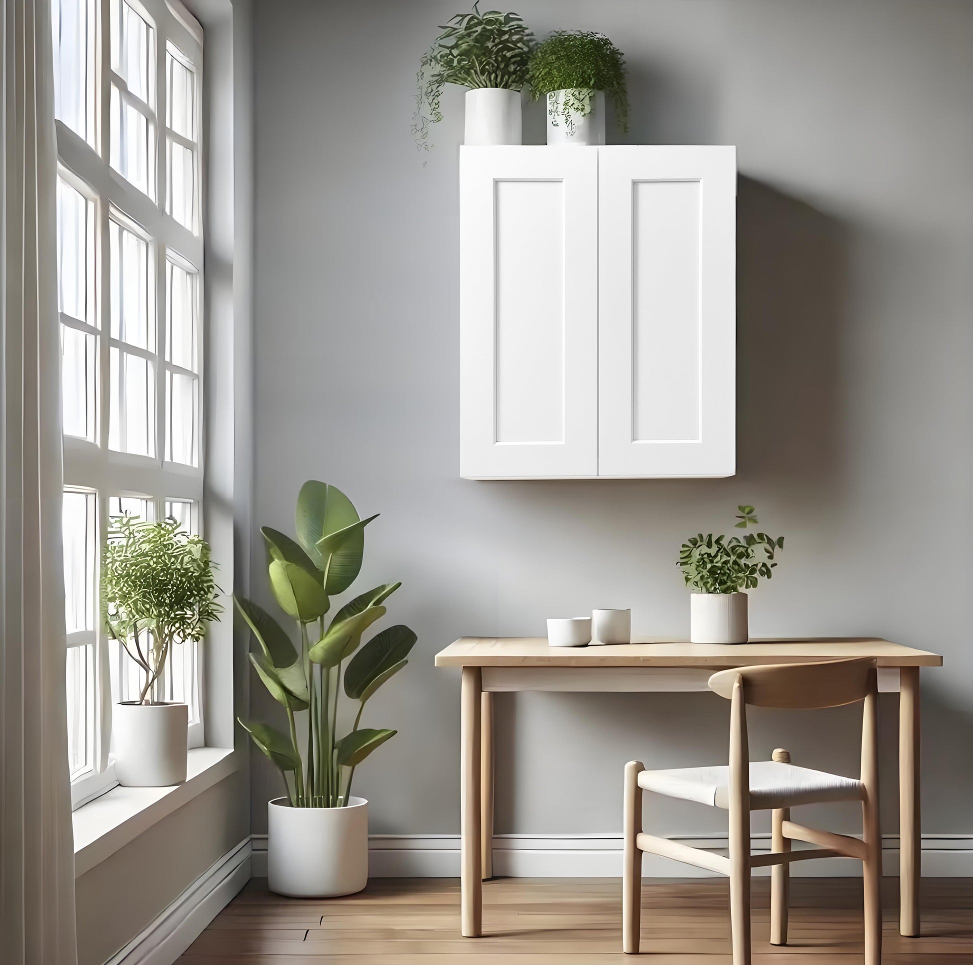 24 Inch White Shaker Double Door Wall Cabinet Solid Wood with 2 adjustable shelves Ready to Assemble for Kitchen,Bathroom,Laundry and Garage Storage(24"W×12"D×30"H) image 2