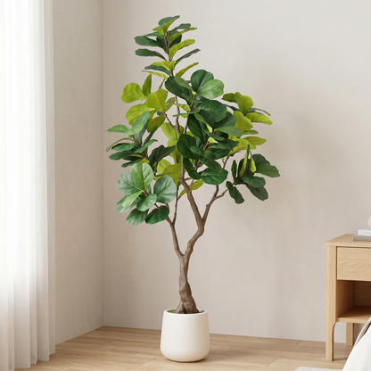6FT Artificial Fiddle Leaf Fig Tree With Decorative White Pot, Faux Indoor Plant for Home Office Living Room Corner Decoration, 1pc/set image 2