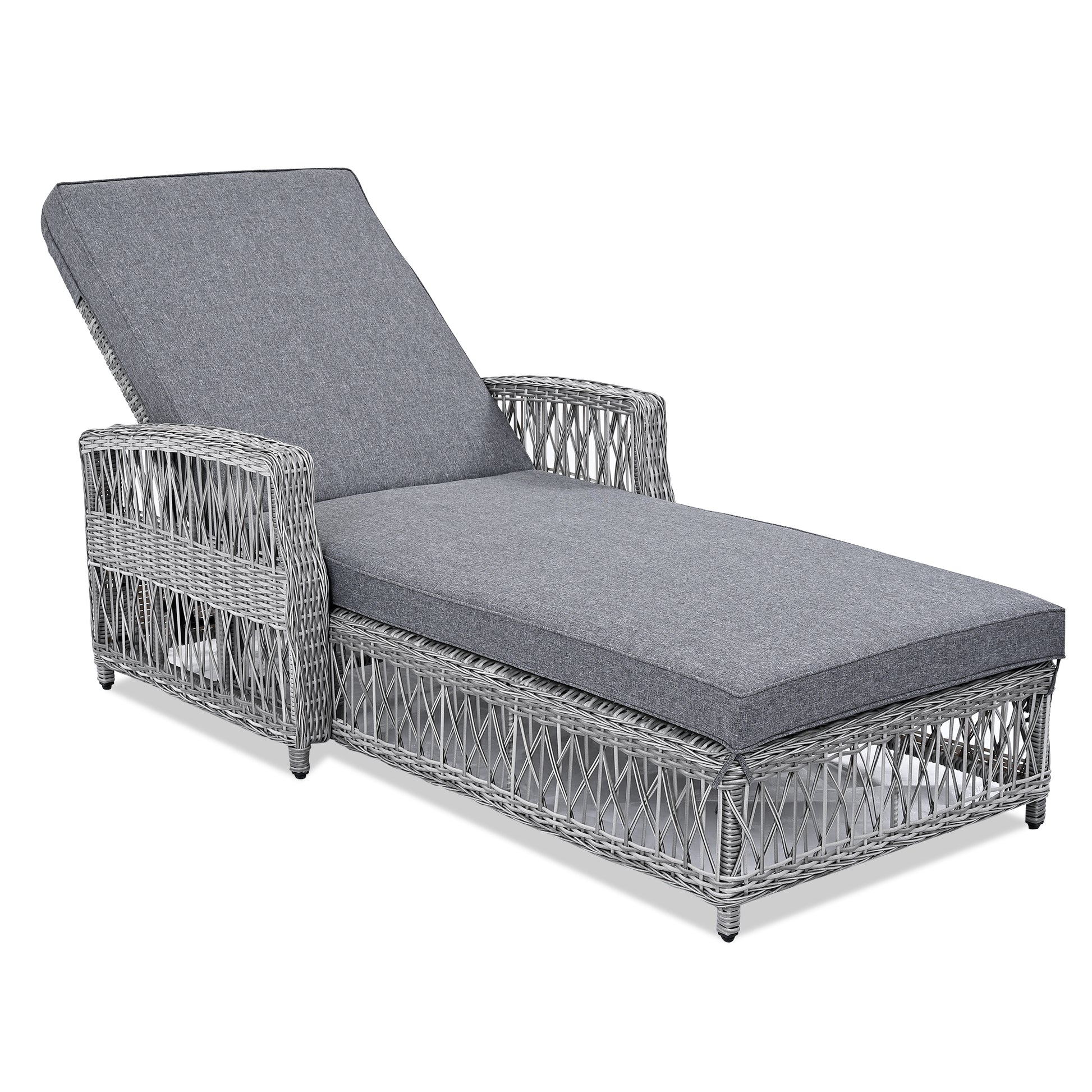 GO Outdoor Long Reclining Chaise, Wicker Lounge with Armrests, Patio Adjustable Recliner with Soft Removable Cushions, All Weather Rattan Pool Lounge for Poolside & Garden, Gray image 7