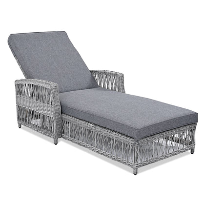 GO Outdoor Long Reclining Chaise, Wicker Lounge with Armrests, Patio Adjustable Recliner with Soft Removable Cushions, All Weather Rattan Pool Lounge for Poolside & Garden, Gray image 7