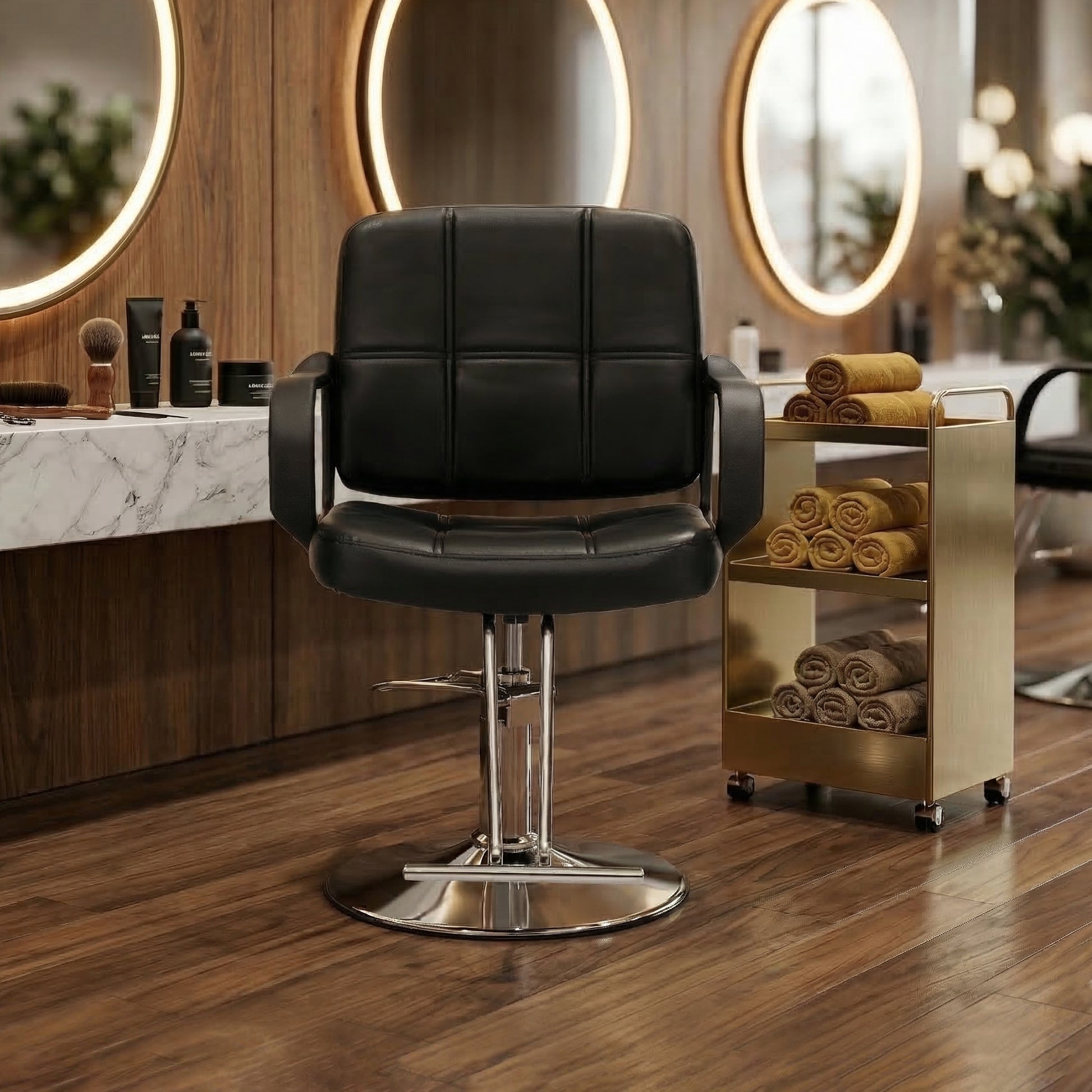Barber Chair for Hair Stylist- 360° Swivel, Adjustable Height, Capacity 350 LBS with Heavy Duty Hydraulic Pump,BLACK image 2