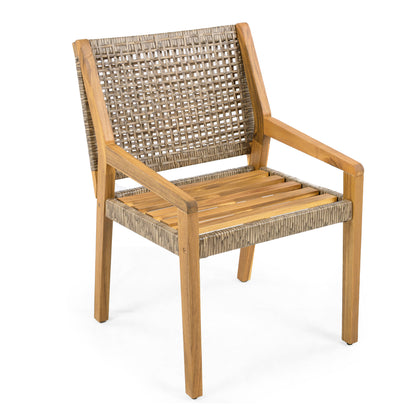 Outdoor Dining Set – Premium Acacia Wood Della Table & Wicker Chairs with Cream Cushion for Comfortable Dining Experience,Suitable for large gatherings(1 Table + 6 Chairs) image 8