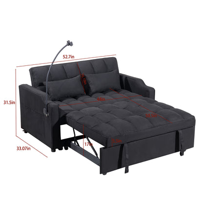 1 multifunctional foldable sofa bed with 3 different lengths, modern sofa, upgraded suede fabric, adjustable backrest, Black color with USB port and rotating telephone stand image 10