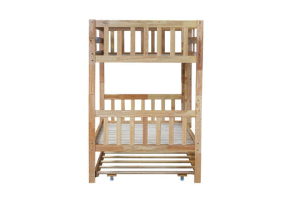 Twin Over Twin Rubber Wood Bunk Bed with Trundle, Convertible into 2 Twin Size Beds, Twin Size Bunk Bed with Ladder and Safety Guardrails,White Oak image 7