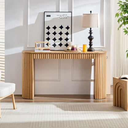59.05'' Modern Console Table With Drawer for Entryway with Unique Vertical Stripe Design for Living Room Hallway Foyer Entrance Study,NATURE(Same Sku:W876P439955) image 4