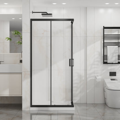 Goodyo Corner Shower Door 36 in.D x 36 in. W x 72 in. H, Shower Enclosure with 1/5 in. Clear Tempered Glass Panels, Sliding Opening, Black Finish Aluminum Framed image 2