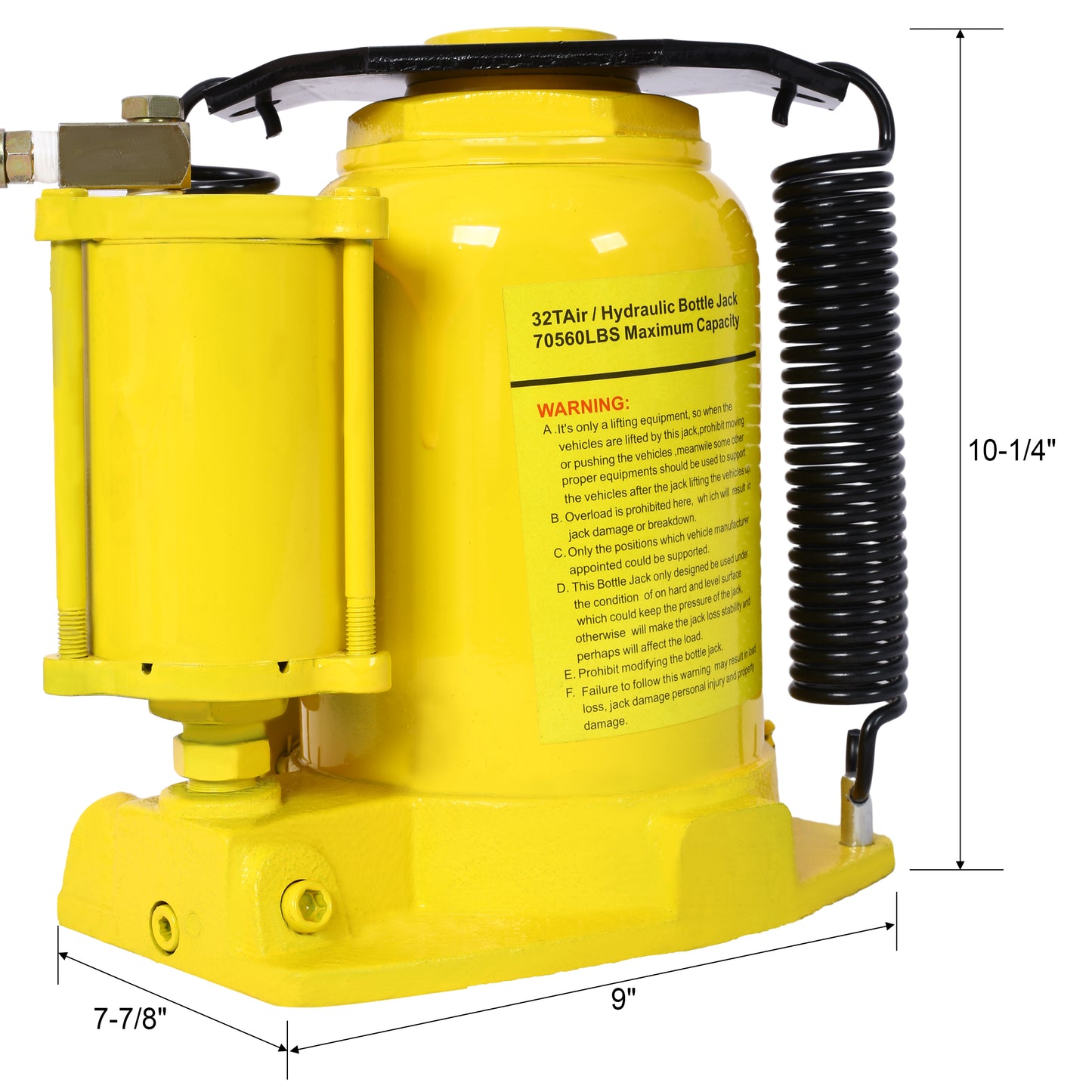 Air Hydraulic Bottle Jack, 32 Ton/70550 LBS All Welded Bottle Jack, 10-16.3 inch Lifting Range, Manual Handle and Air Pump, for Car, Pickup, Truck, RV, Auto Repair, Industrial Engineering,Yellow image 10