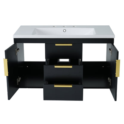 36'' Wall Mounted Bathroom Vanity with Resin Sink, Floating Bathroom Storage Cabinet with 2 Drawers, Solid Wood Bathroom Cabinet (Same as N710S236003B) image 11