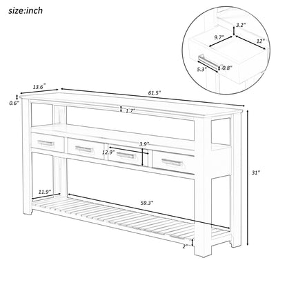 U_STYLE 61.5''Large Entryway Table with 4 Drawers,Painted Console Table with 3-Tier Open Shelves and Metal Handles,Versatile Hallway Sofa Table for Living Room, Bedroom, Foyer and Kitchen image 7