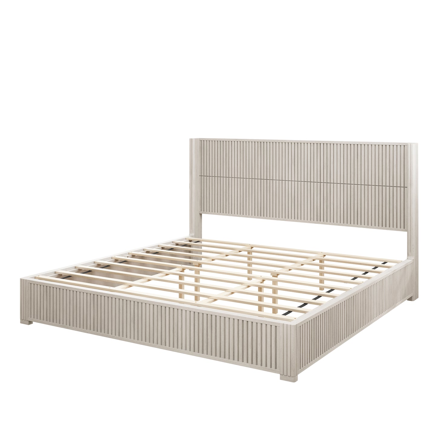 Solid Wood Platform Bed Frame with Headboard, No Box Spring Needed, Floor-standing bed, Easy Assembly, King Size,Beige image 9