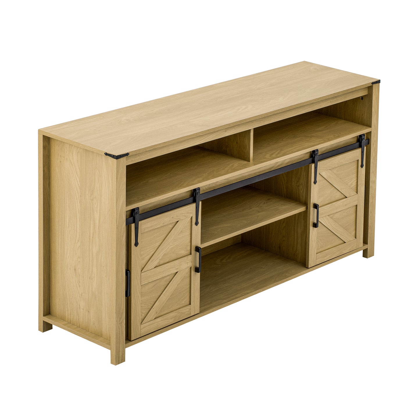 U_STYLE 59.3''Sideboard with Sliding Barn Door and Mesh Panels,Farmhouse Buffet with Open Storage,Suitable for Living Room, Hallway, Balcony,Kitchen, Office image 9