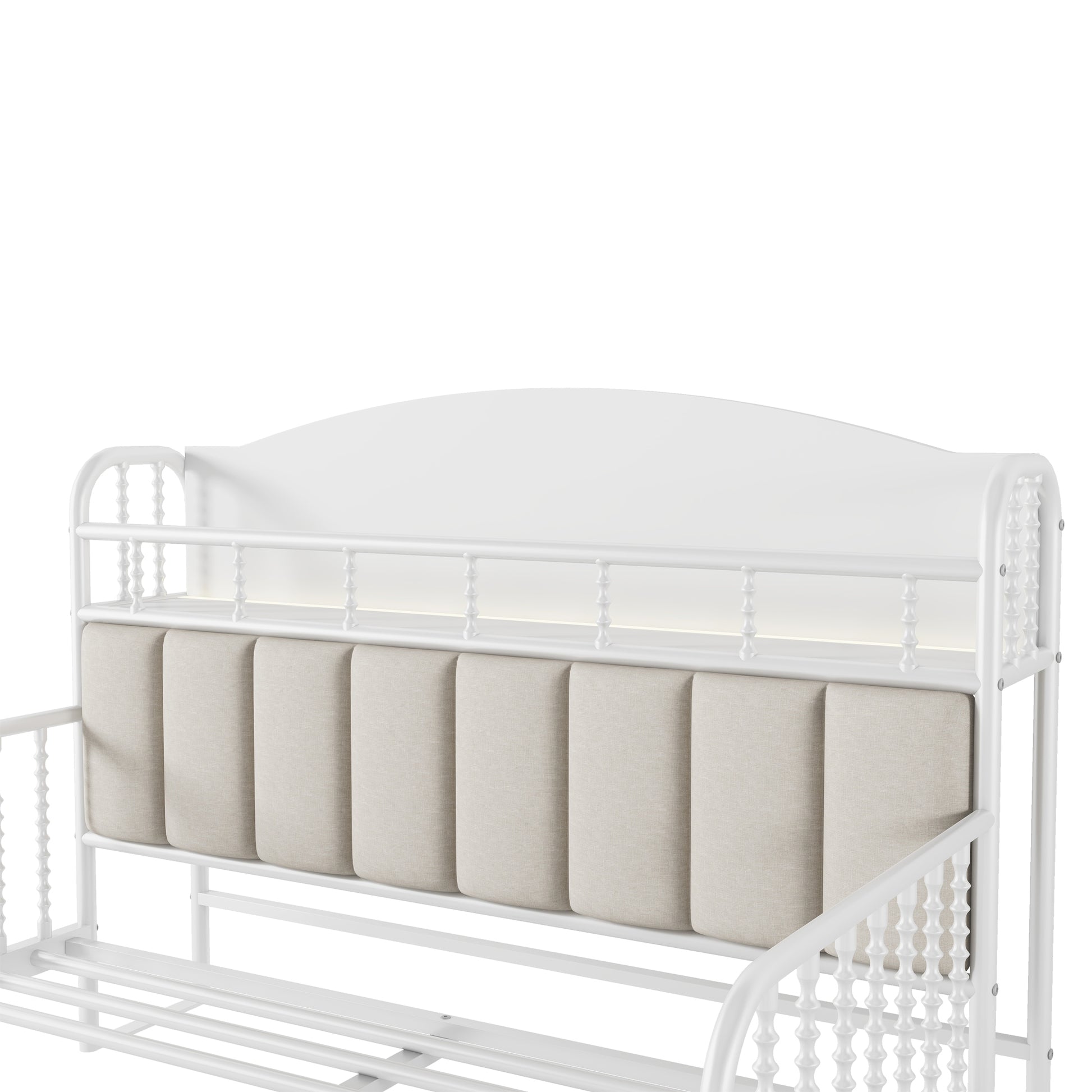 Full Size Metal Platform Bed Frame with Light, Kids Full Metal Bed with Upholstered and Storage Headboard, White (Expect Arrival Date 2025/10/5) image 10